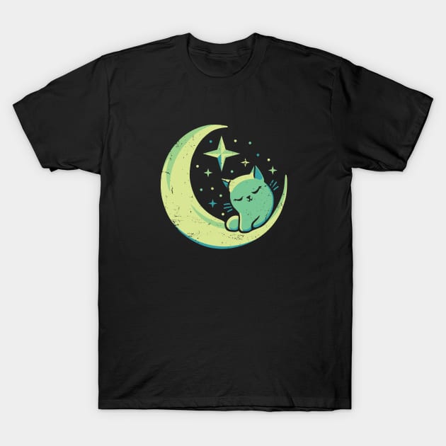 Moon Cat Cute Ethereal Cosmic Aesthetic T-Shirt by AnOakEye